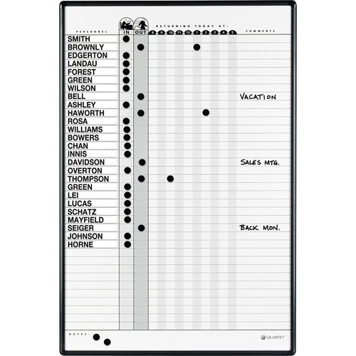 Magnetic Employee In/out Board, Porcelain, 24 X 36, Gray/black Aluminum Frame