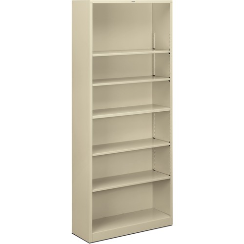 Metal Bookcase, Six-Shelf, 34-1/2w X 12-5/8d X 81-1/8h, Putty