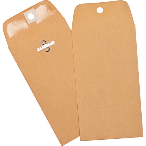 Business Source  Envelopes w/Clasp,Hvy-duty,3-3/8"x6",100/BX,Brown Kraft