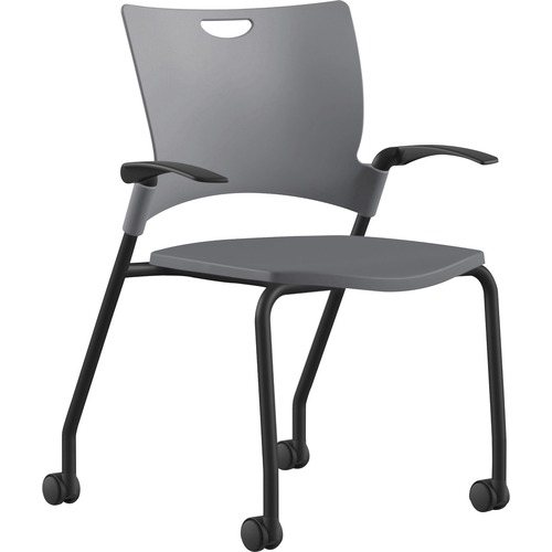 9to5 Seating  Stack Chair,w/Arms&Casters,25"x26"x33",GY Plastic/BK Frame