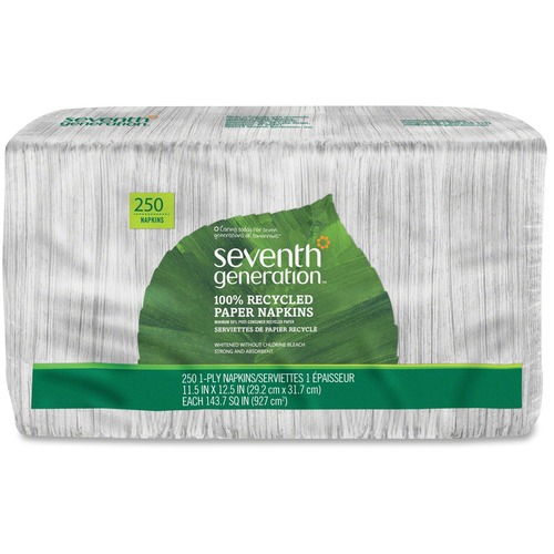 Seventh Generation  Recycled Napkins, 1-Ply, 11-1/2"x12-1/2", 250/PK, White