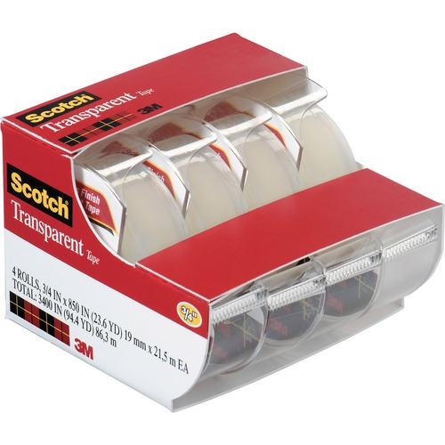 TRANSPARENT TAPE IN HANDHELD DISPENSER, 1" CORE, 0.75" X 70.83 FT, TRANSPARENT, 4/PACK