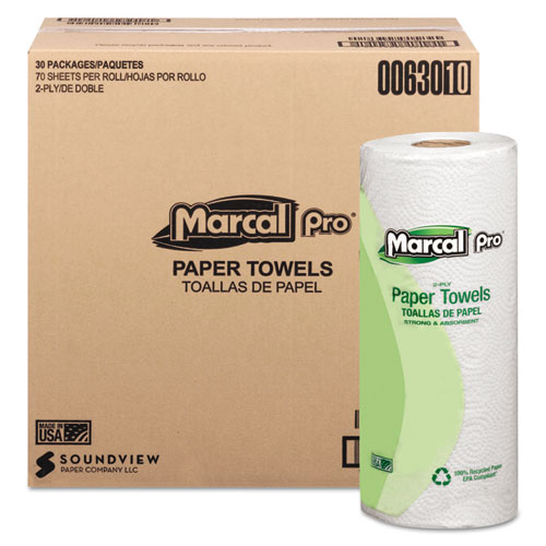 100% Premium Recycled Towels, 2-Ply, 11 X 9, White, 70/roll, 30 Rolls/carton