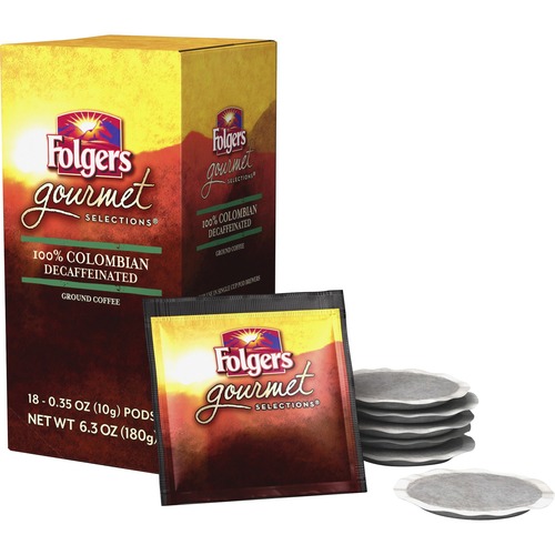 Folgers  Gourmet Selections Coffee Pods, Decaf, .35oz., 108/CT, Brown