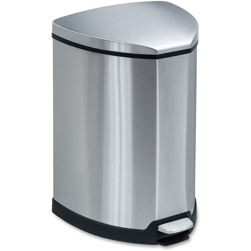 STEP-ON WASTE RECEPTACLE, TRIANGULAR, STAINLESS STEEL, 4 GAL, CHROME/BLACK