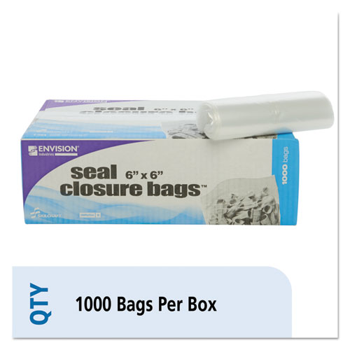 SEAL CLOSURE BAGS, 2 MIL, 6" X 6", CLEAR, 1,000/CARTON