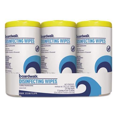 Disinfecting Wipes, 8 x 7, Lemon Scent, 75/Canister, 3 Canisters/Pack