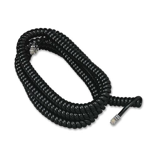Coiled Phone Cord, Plug/plug, 25 Ft., Black