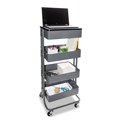 MULTI-USE STORAGE CART/STAND-UP WORKSTATION, 15.25" X 11.25" X 39", GRAY