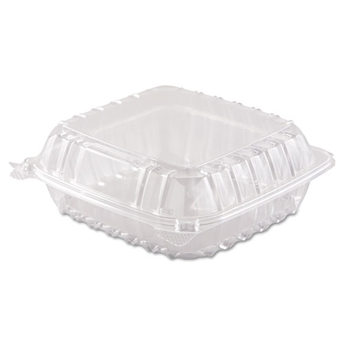 Clearseal Hinged-Lid Plastic Containers, 8 3/10 X 8 3/10 X 3, Clear, 250/carton