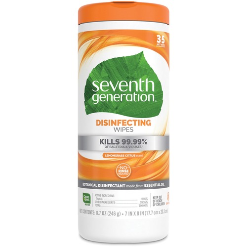 Seventh Generation  Disinfecting Wipes, 35 Wipes, Lemongrass Citrus, 12/CT