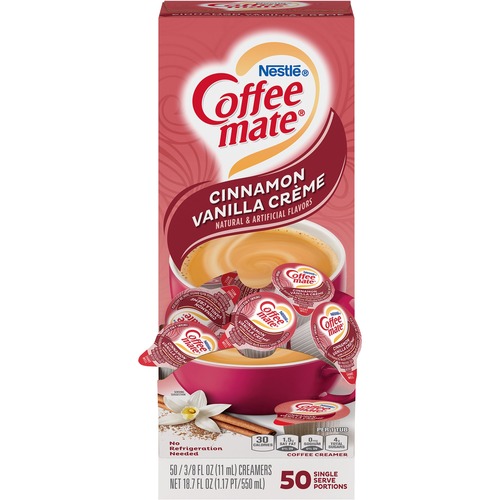 LIQUID COFFEE CREAMER, CINNAMON VANILLA, 0.38 OZ MINI CUPS, 50/BOX