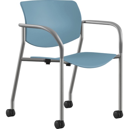 9to5 Seating  Stack Chair,w/Arms&Cstrs,25-1/2"x25"x33",BE Plastic/SR Frame