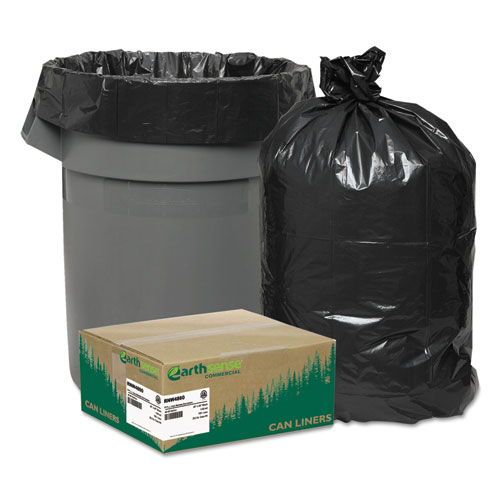 LINEAR LOW DENSITY RECYCLED CAN LINERS, 45 GAL, 1.65 MIL, 40" X 46", BLACK, 100/CARTON