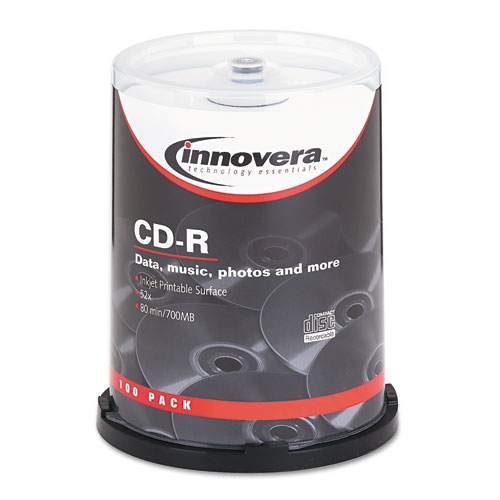 Cd-R Discs, Hub Printable, 700mb/80min, 52x, Spindle, Matte White, 100/pack