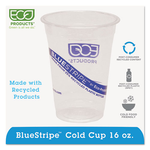 Bluestripe 25% Recycled Content Cold Cups, 16 Oz, Clear/blue, 50/pk, 20 Pk/ct