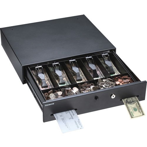 ALARM ALERT STEEL CASH DRAWER WITH KEY AND PUSH-BUTTON RELEASE LOCK, BLACK