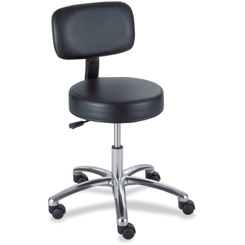 PNEUMATIC LAB STOOL WITH BACK, 35.5" SEAT HEIGHT, SUPPORTS UP TO 250 LBS., BLACK SEAT/BLACK BACK, CHROME BASE