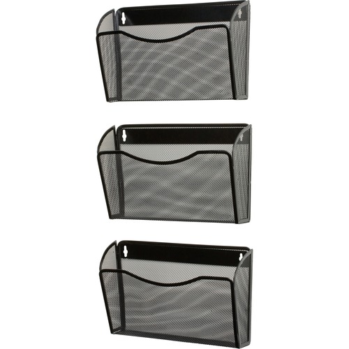 Three-Pack Wire Mesh Wall Files, Letter, Three Pockets, Black