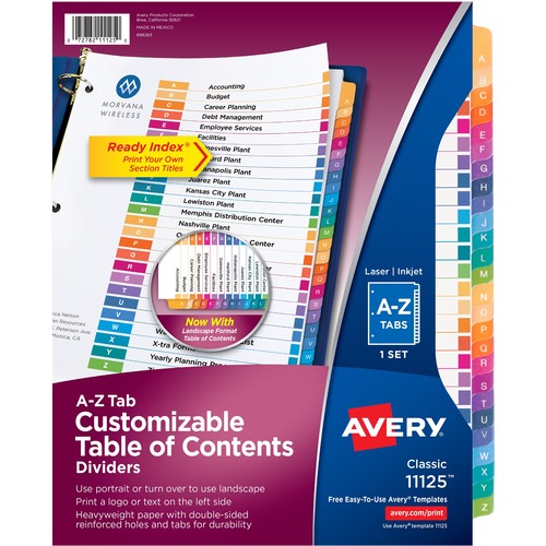 CUSTOMIZABLE TOC READY INDEX MULTICOLOR DIVIDERS, 26-TAB, LETTER
