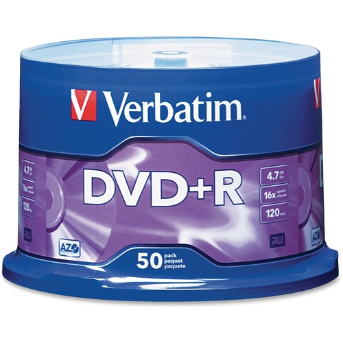 Dvd+r Discs, 4.7gb, 16x, Spindle, Matte Silver, 50/pack