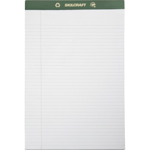 SKILCRAFT  Writing Pads, 5/16" Ruled, 50Sht/PD, 8-1/2"x14", 12/DZ, WE