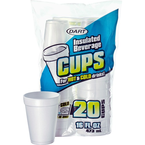 Dart Container Corp  Insulated Foam Cups, 16oz., 20/PK, White