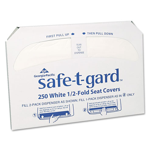 SAFE-T-GARD HALF-FOLD TOILET SEAT COVERS, 14.5 X 17, WHITE, 250/PACK, 20 PACKS/CARTON