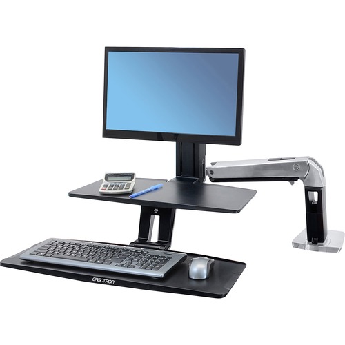 WORKFIT-A SIT-STAND WORKSTATION WITH SUSPENDED KEYBOARD, SINGLE LD, 21.5W X 11D X 37H, ALUMINUM/BLACK