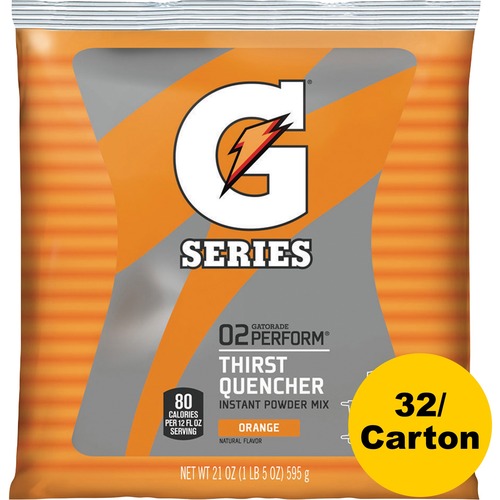 Quaker Foods  Gatorade Mix Pouches, 2-1/2 Gal Yld/Pouch, 32/CT, Orange