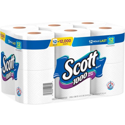 TOILET PAPER, SEPTIC SAFE, 1-PLY, WHITE, 1000 SHEETS/ROLL, 12 ROLLS/PACK, 4 PACK/CARTON