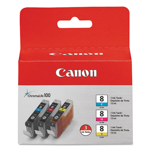 Canon 0621B016 (CLI-8) Yellow, Magenta, Cyan OEM Inkjet Cartridge (3 pk)