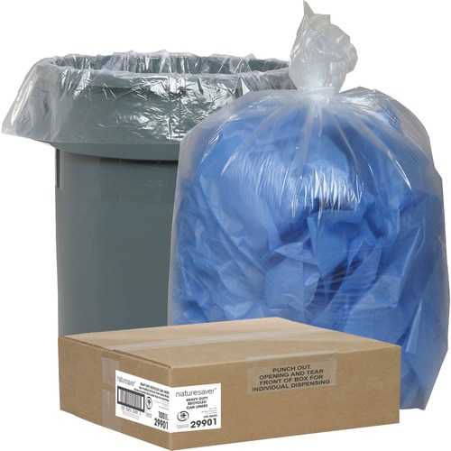 Nature Saver  Trash Can Liners,Rcycld,45 Gal,1.5mil, 40"x46",100/CT,CL