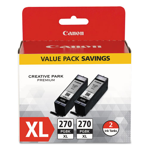 Canon 0319C005 (PGI-270XL) Pigment Black OEM High Yield Ink Cartridge (Twin Value Pack)
