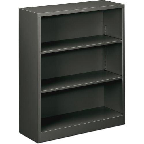 Metal Bookcase, Three-Shelf, 34-1/2w X 12-5/8d X 41h, Charcoal