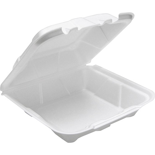 FOAM HINGED LID CONTAINERS, WHITE, 8.14 X 8.42, 1-COMPARTMENT, 150/CARTON