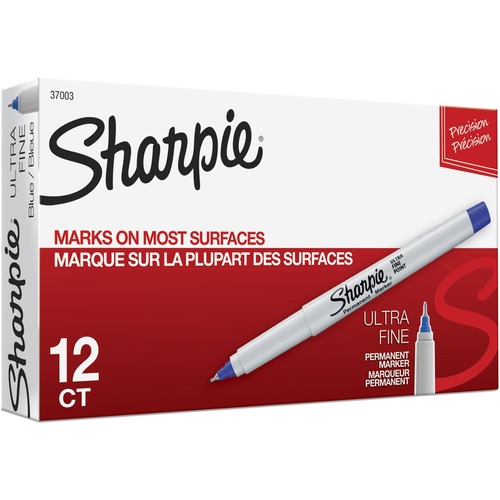 ULTRA FINE TIP PERMANENT MARKER, EXTRA-FINE NEEDLE TIP, BLUE, DOZEN