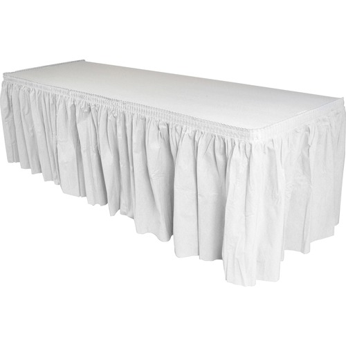 Genuine Joe  Table Skirting, Pleated Polyester, 29"x14 ft., White