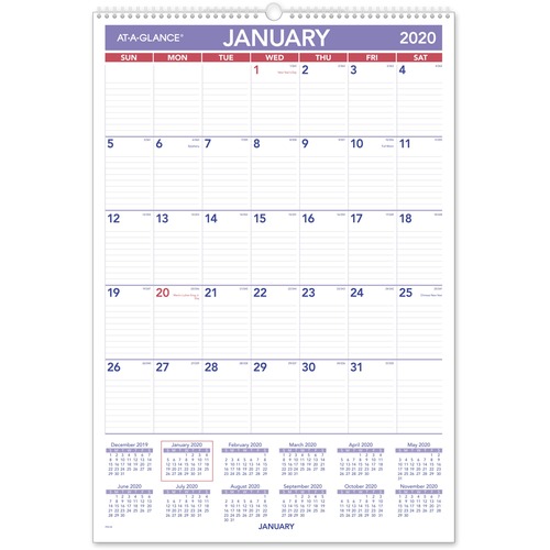 MONTHLY WALL CALENDAR WITH RULED DAILY BLOCKS, 15.5 X 22.75, WHITE, 2021