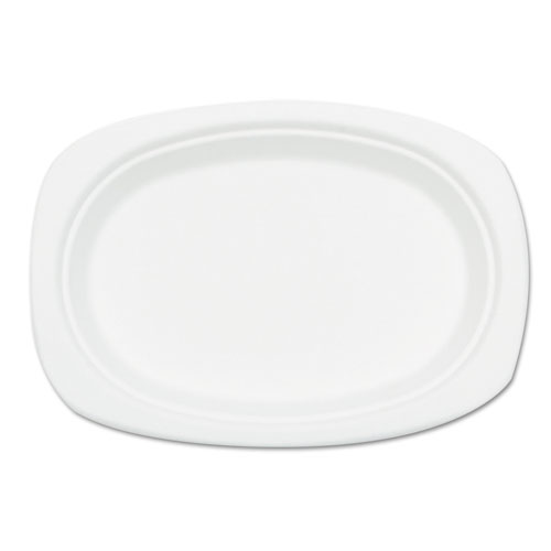 COMPOSTABLE SUGARCANE BAGASSE OVAL PLATE, 9 X 6.5, WHITE, 50/PACK