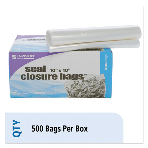 SEAL CLOSURE BAGS, 2 MIL, 10" X 10", CLEAR, 500/CARTON
