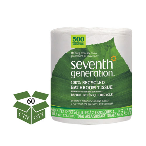 100% RECYCLED BATHROOM TISSUE, SEPTIC SAFE, 2-PLY, WHITE, 500 SHEETS/JUMBO ROLL, 60/CARTON