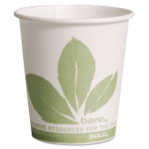 BARE ECO-FORWARD PAPER TREATED WATER CUPS, COLD, 3 OZ, WHITE/GREEN, 100/SLEEVE, 50 SLEEVES/CARTON