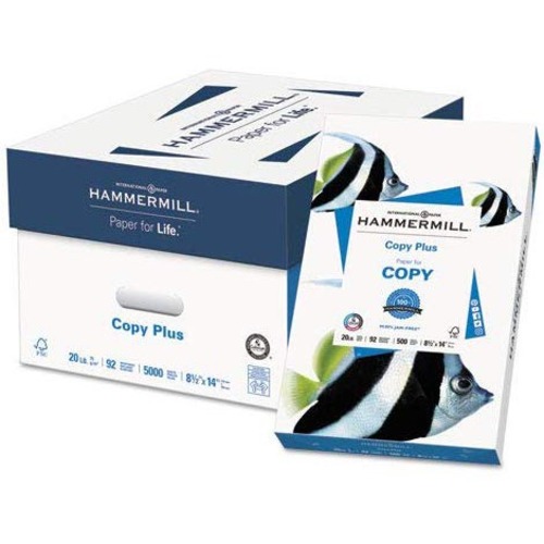 COPY PLUS PRINT PAPER, 92 BRIGHT, 20 LB, 8.5 X 14, WHITE, 500 SHEETS/REAM, 10 REAMS/CARTON