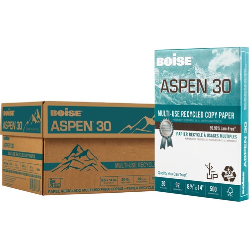 ASPEN 30 MULTI-USE RECYCLED PAPER, 92 BRIGHT, 20LB, 8.5 X 14, WHITE, 500 SHEETS/REAM, 10 REAMS/CARTON