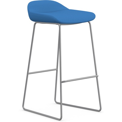 9to5 Seating  Bar Stool, Sled Base, 16"x16"x33", Blue Fabric/Silver Frame