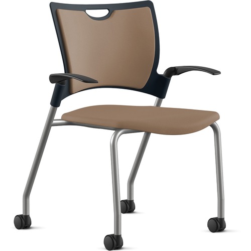 9to5 Seating  Stack Chair,w/Arms&Casters,25"x26"x33",Latte Fabric/SR Frame