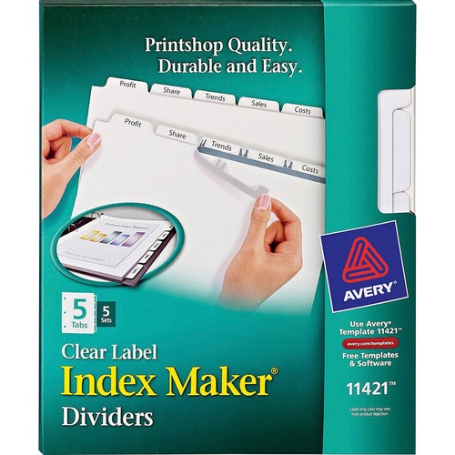 PRINT AND APPLY INDEX MAKER CLEAR LABEL DIVIDERS, COPIERS, 5-TAB, LETTER, 5 SETS