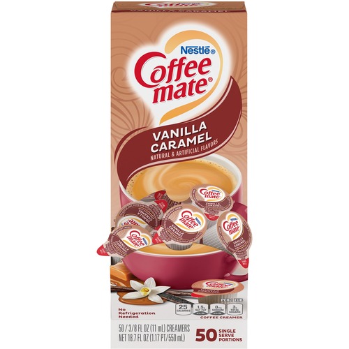 LIQUID COFFEE CREAMER, VANILLA CARAMEL, 0.38 OZ MINI CUPS, 50/BOX