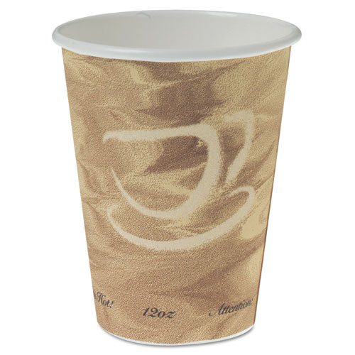 Mistique Polycoated Hot Paper Cup, 12 Oz., Printed, Brown, 50/bag